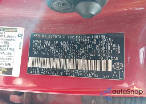 2009 Toyota Corolla S from USA, damaged, VIN 2T1BU40E39C046683